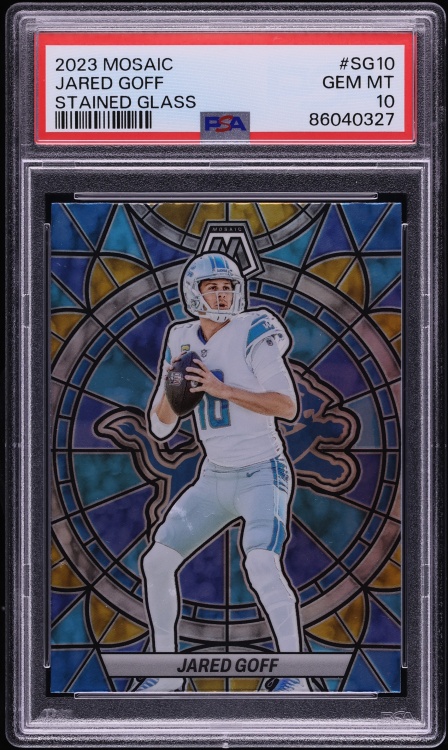 2023 Panini Mosaic Stained Glass Jared Goff #SG-10 PSA 10 GEM MINT