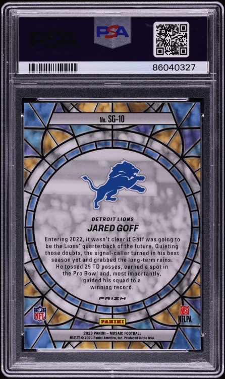 2023 Panini Mosaic Stained Glass Jared Goff #SG-10 PSA 10 GEM MINT