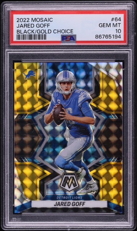 2022 Panini Mosaic Black Gold Choice Jared Goff /8 #64 PSA 10 GEM MINT