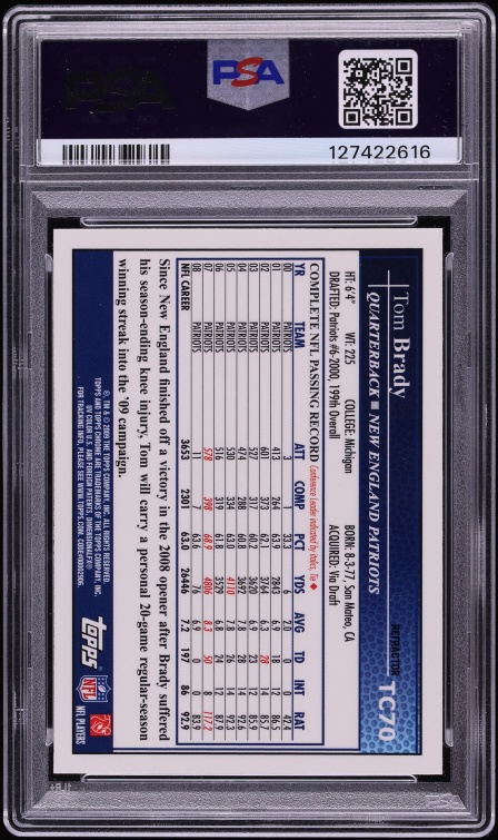 2009 Topps Chrome Blue Refractor Tom Brady #TC70 PSA 10 GEM MINT