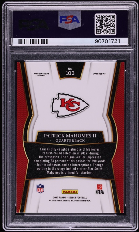 2017 Select Premier Level Patrick Mahomes II ROOKIE #103 PSA 10 GEM MINT