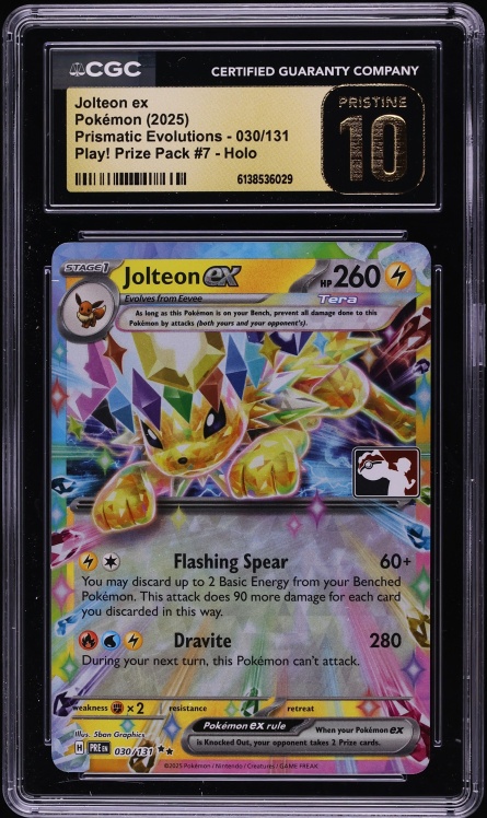2025 Pokemon Prismatic Evolutions Play! Prize Pack #7 Holo Jolteon ex #30 CGC 10 PRISTINE