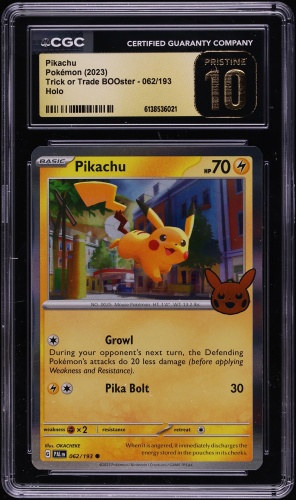 2023 Pokemon Scarlet & Violet Trick Or Trade BOOster Holo Pikachu #62 CGC 10 PRISTINE
