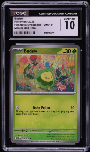 2025 Pokemon Scarlet & Violet Prismatic Evolutions Master Ball Holo Budew #4 CGC 10 GEM MINT