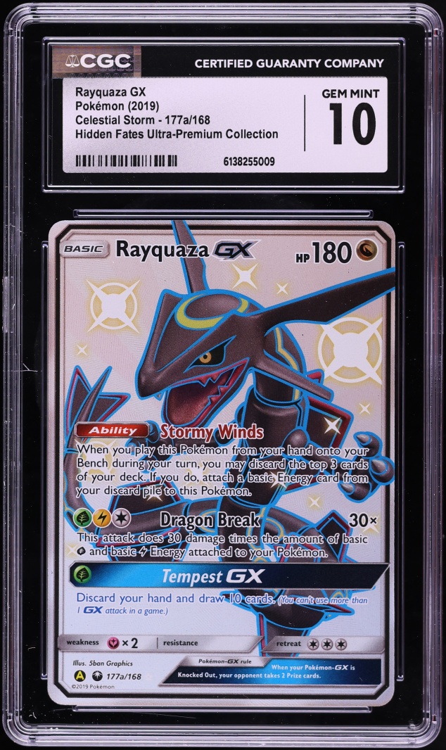 2018 Pokemon Sun & Moon Hidden Fates Premium Full Art Rayquaza GX #177a CGC 10 GEM MINT