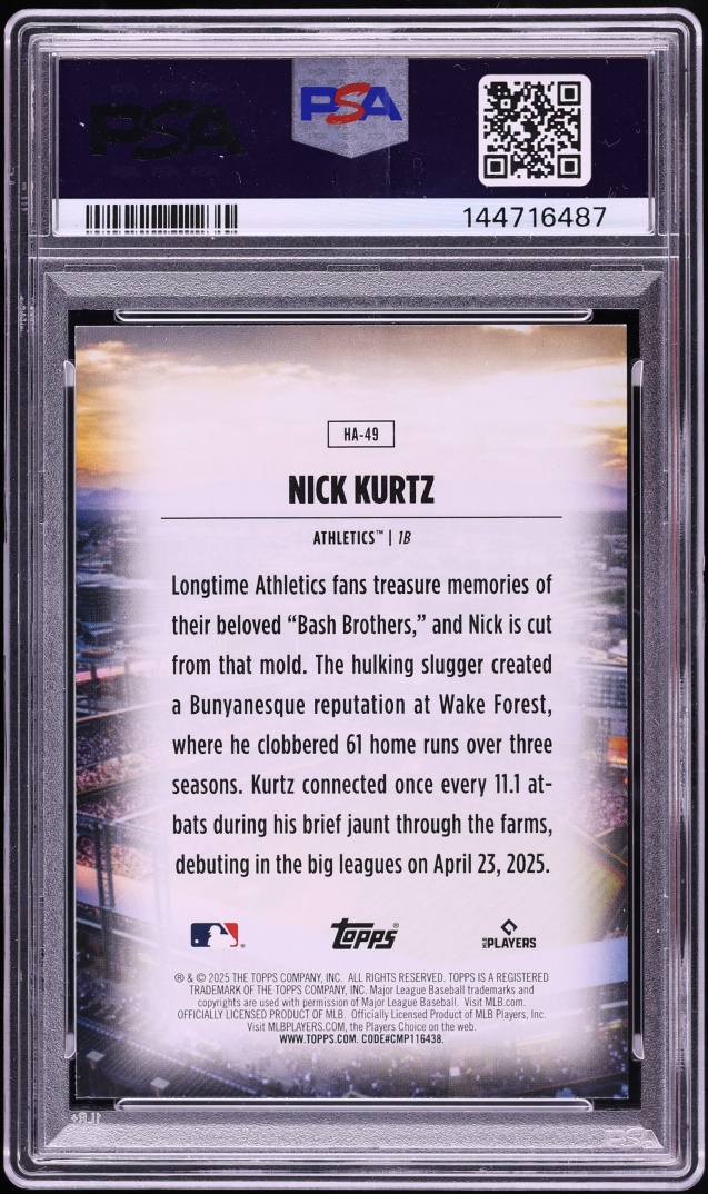 2025 Topps Update Home Field Advantage Nick Kurtz ROOKIE #HA-49 PSA 10 GEM MINT
