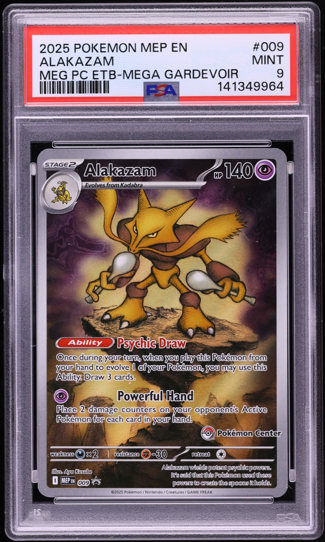 2025 Pokemon Mega Evolution Promo Center ETB Full Art Alakazam #9 PSA 9 MINT