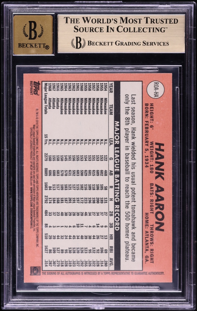 2018 Topps Heritage Real One Red Ink Hank Aaron AUTO /25 #ROAHA BGS 9.5 GEM MINT
