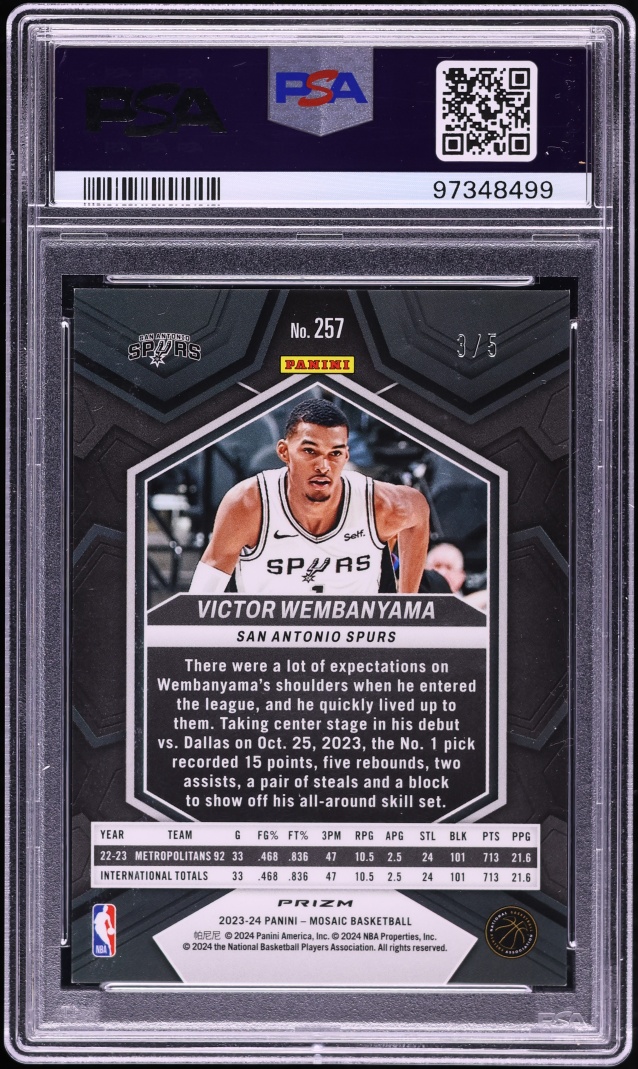2023 Panini Mosaic Gold Glitter Victor Wembanyama ROOKIE /5 #257