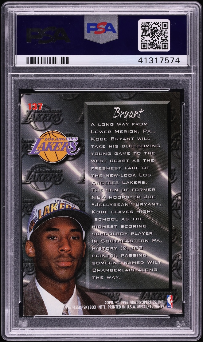 1996 Metal Fresh Foundation Kobe Bryant ROOKIE #137 PSA 9 MINT