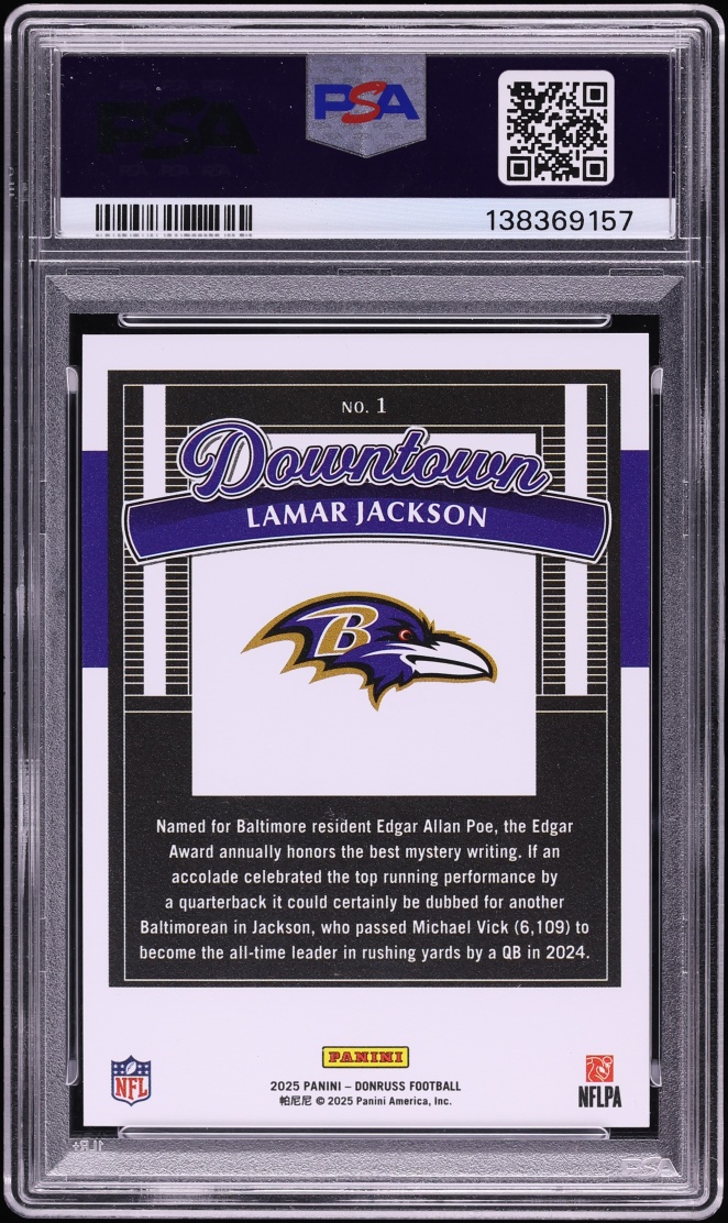 2025 Donruss Downtown Lamar Jackson #1 PSA 9 MINT