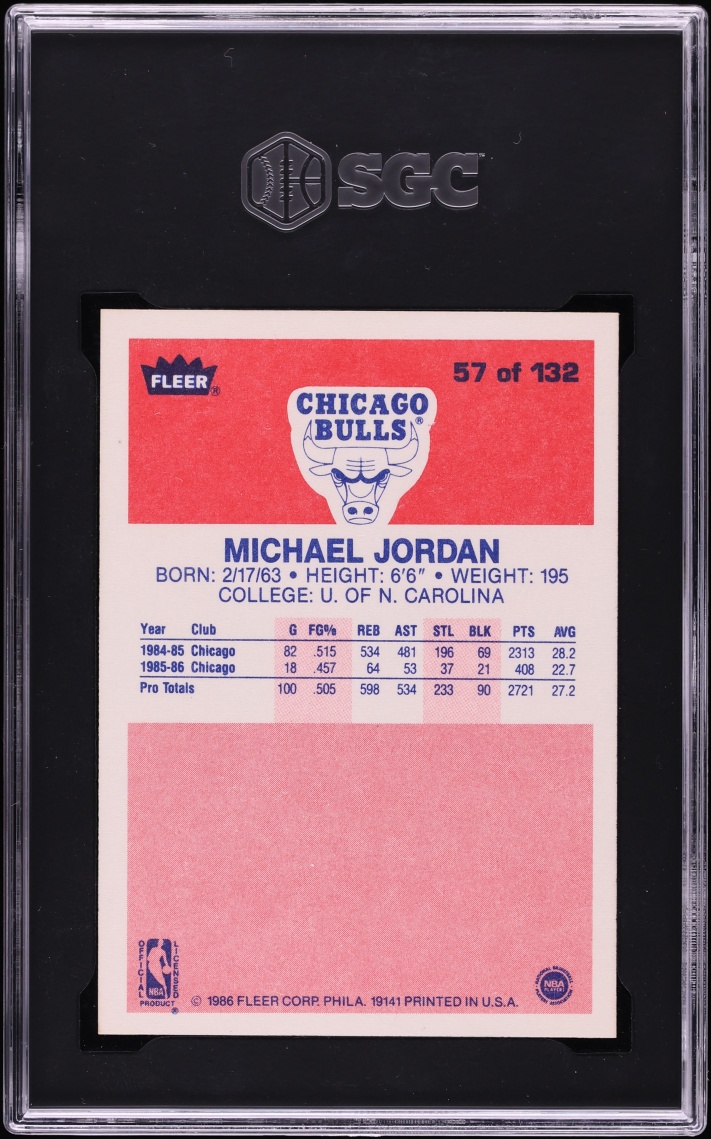 1986 Fleer Basketball Michael Jordan #57 SGC 10 GEM MINT