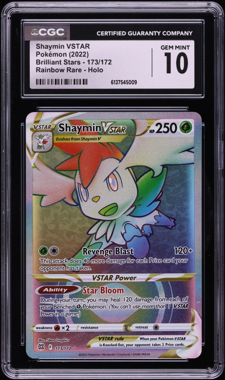 2022 Pokemon Sword & Shield Brilliant Stars Rainbow Rare Shaymin VSTAR #173 CGC 10 GEM MINT