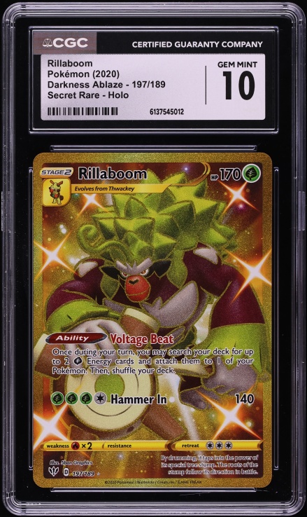 2020 Pokemon Sword & Shield Darkness Ablaze Gold Rare Rillaboom #197 CGC 10 GEM MINT