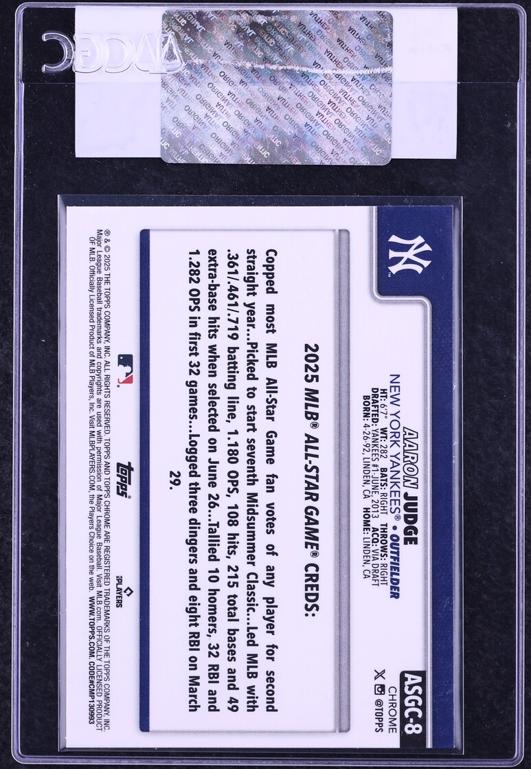 2025 Topps Chrome Update All-Star Game Aaron Judge #ASGC-8 CGC AUTH