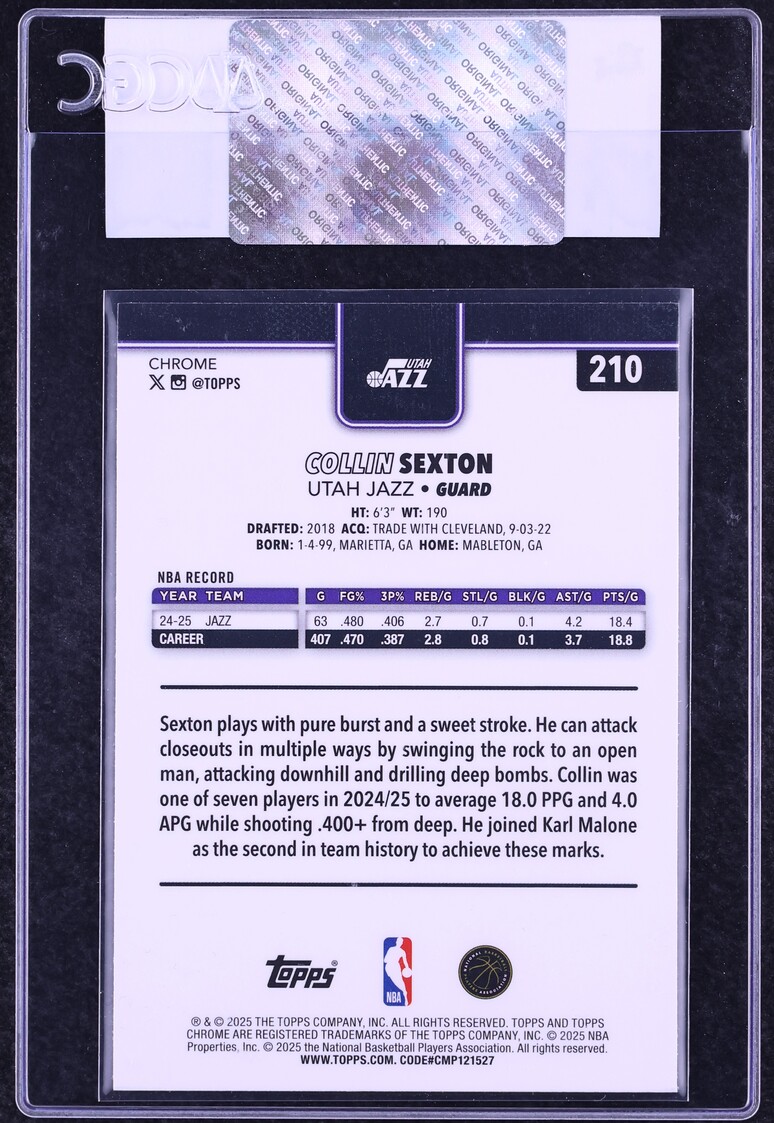 2025 Topps Chrome Magenta Refractor Collin Sexton /399 #210 CGC AUTH