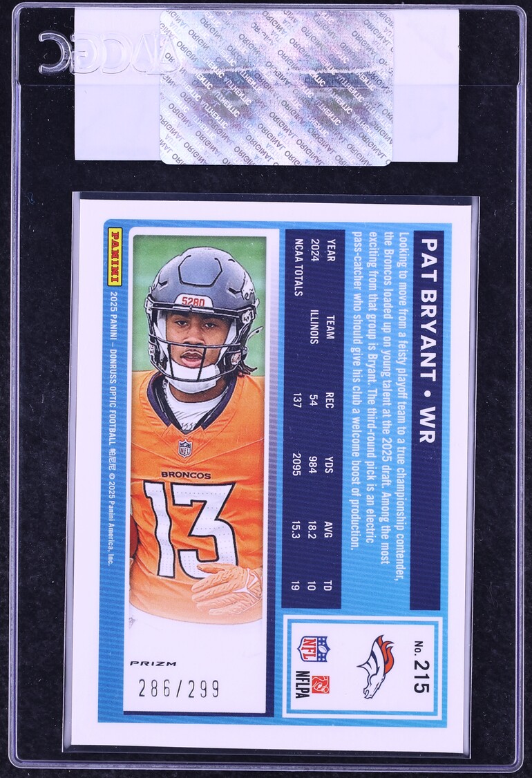 2025 Donruss Optic Orange Pat Bryant ROOKIE /299 #215 CGC AUTH
