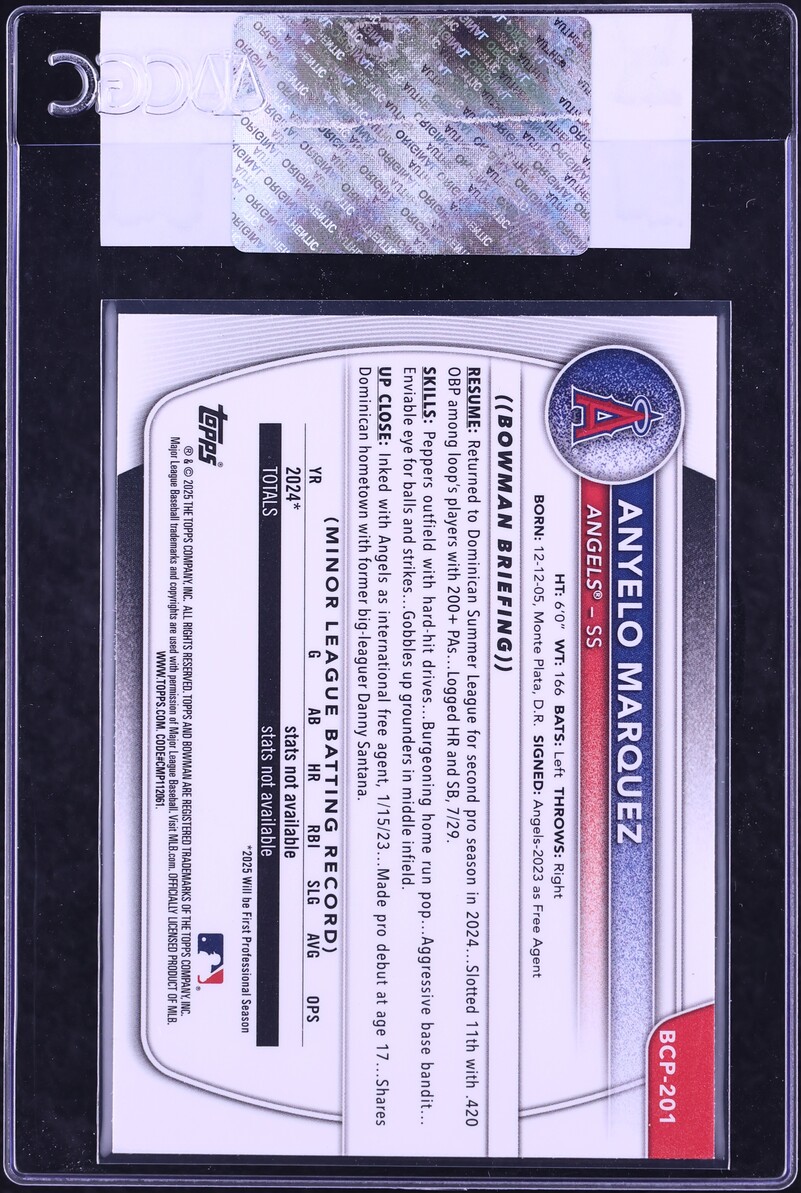 2025 Bowman Chrome Mini-Diamond Refractor Anyelo Marquez PROSPECT #BCP-201 CGC AUTH
