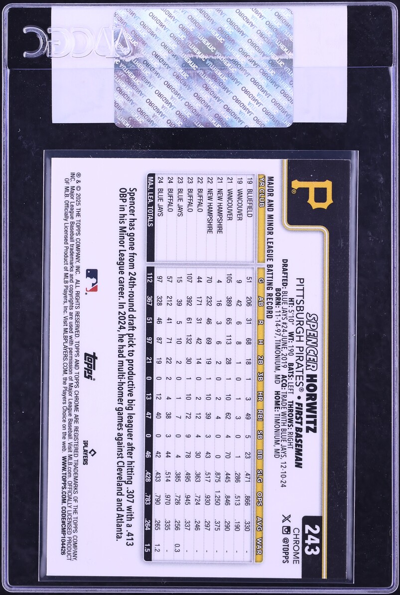 2025 Topps Chrome Logofractor Green Spencer Horwitz /99 #243 CGC AUTH