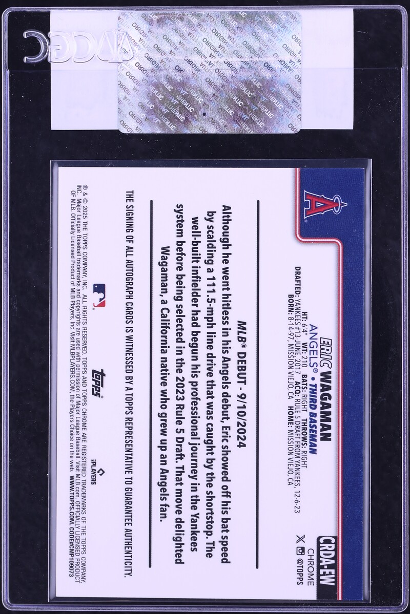 2025 Topps Chrome Update Debut Blue Refractor Eric Wagaman ROOKIE AUTO /150 #CRDA-EW CGC AUTH