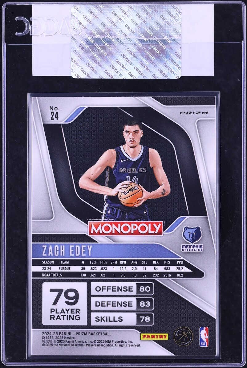 2024 Panini Prizm Monopoly Red Zach Edey ROOKIE #24 CGC AUTH