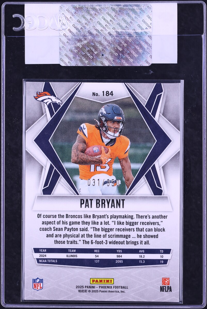 2025 Panini Phoenix Fireburst Pat Bryant ROOKIE /350 #184 CGC AUTH