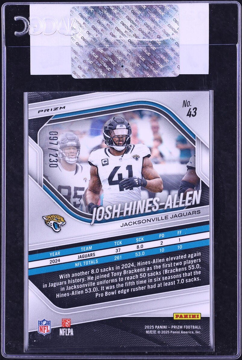 2025 Panini Prizm Blue Wave Josh Hines-Allen /230 #43 CGC AUTH