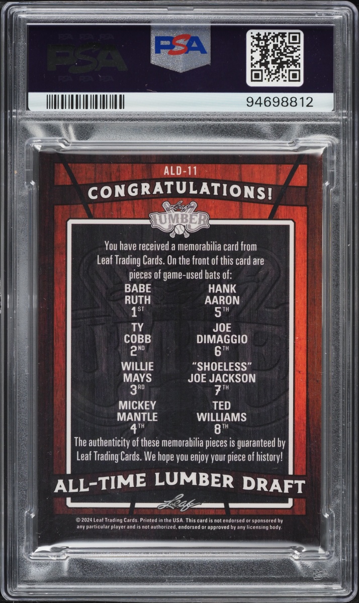 2024 Leaf Lumber All-Time Draft Bronze Multiplayer Ruth Jackson Aaron Mays PATCH /12 PSA 8