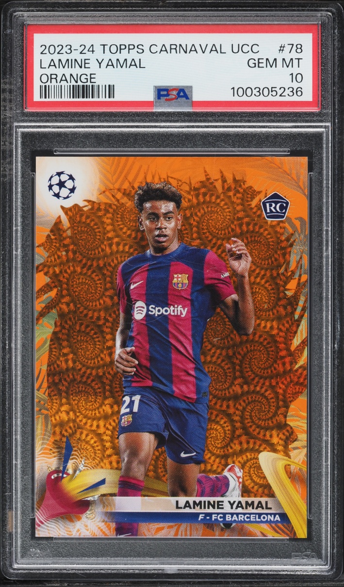 2023 Topps Carnaval UEFA Club Competitions Orange Lamine Yamal RC /25 #78 PSA 10 GEM MINT