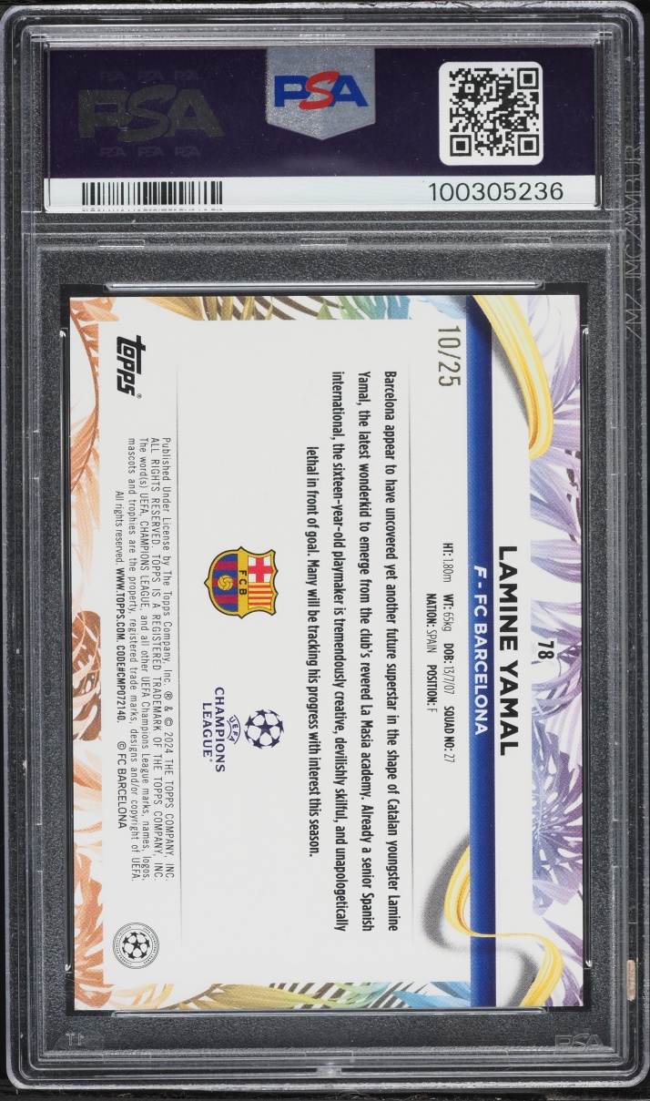 2023 Topps Carnaval UEFA Club Competitions Orange Lamine Yamal RC /25 #78 PSA 10 GEM MINT