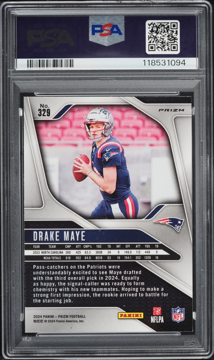 2024 Panini Prizm No Huddle Drake Maye ROOKIE #329 PSA 9 MINT