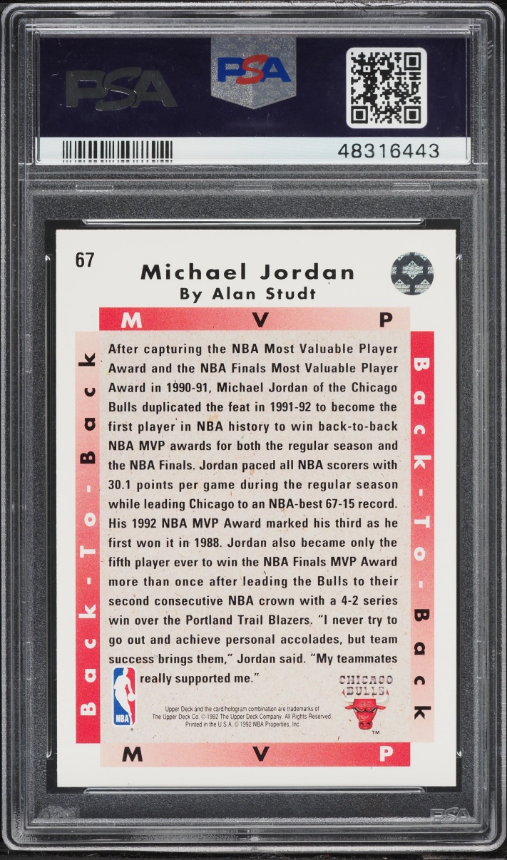 1992 Upper Deck MVP Michael Jordan #67 PSA 8 NM-MT