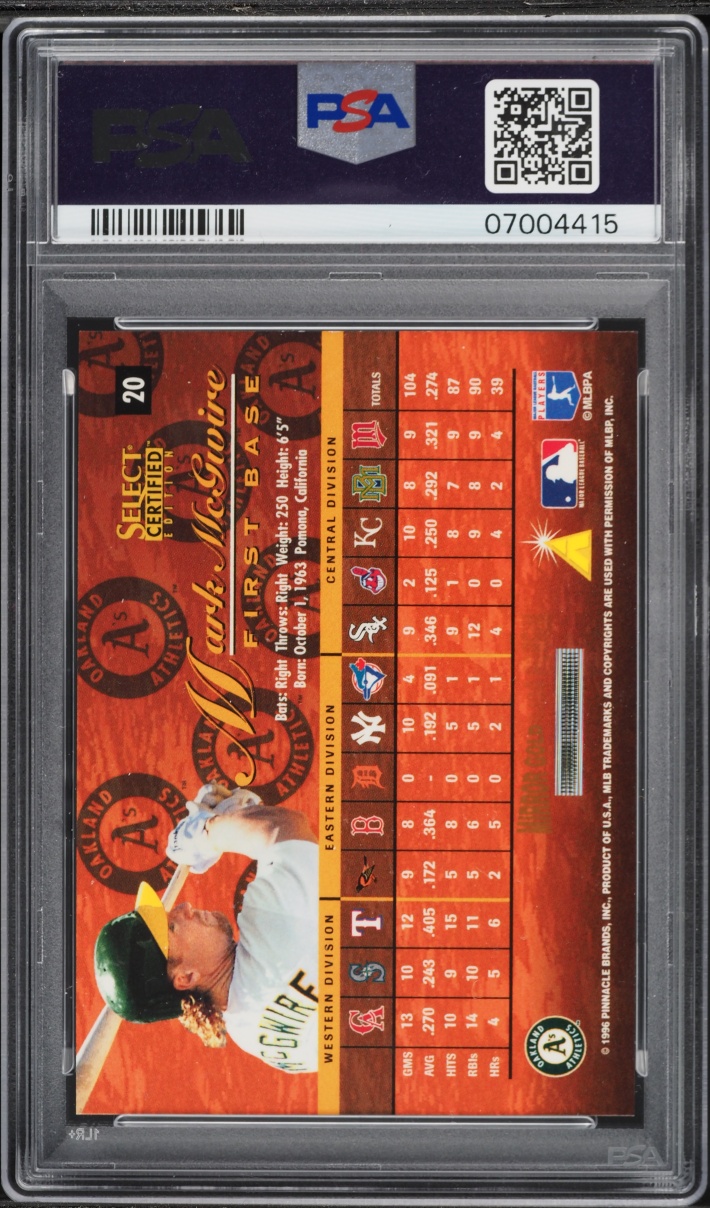 1996 Select Certified Mirror Gold Mark McGwire /30 #20 PSA 9 MINT