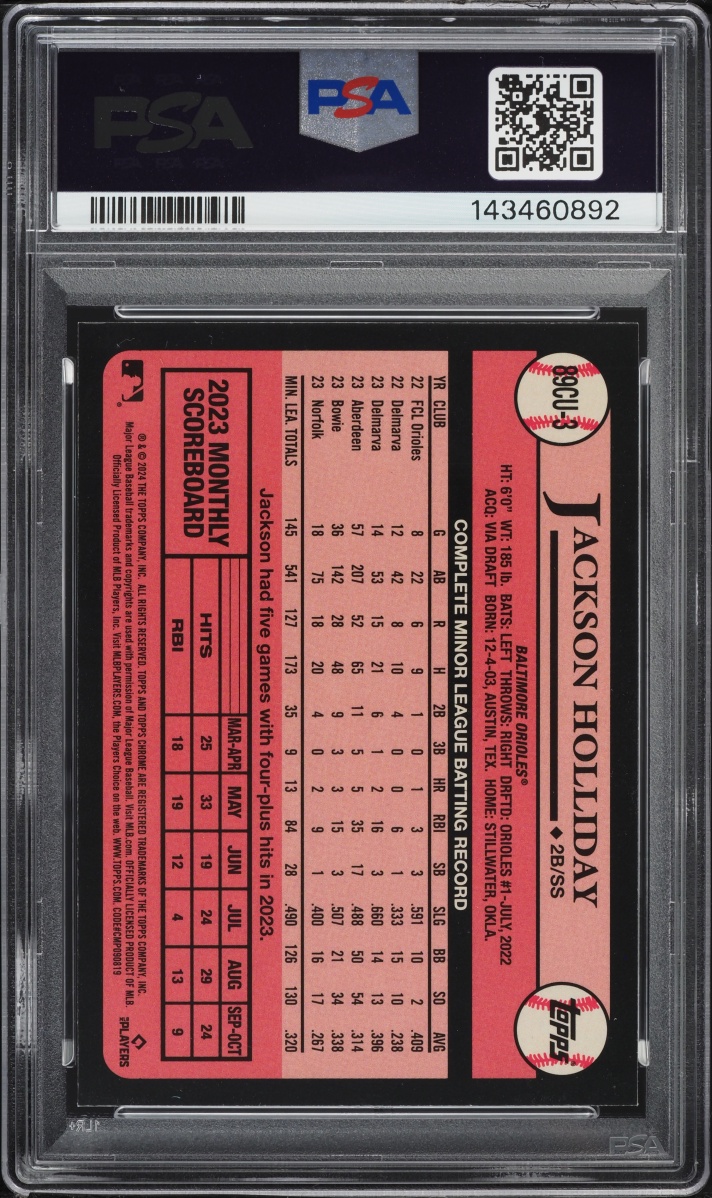 2024 Topps Chrome Update '89 Gold Refractor Jackson Holliday ROOKIE /50 #3 PSA 10 GEM MINT