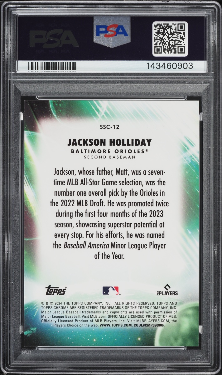 2024 Topps Chrome Update Stratospheric Stars Black Ref. Jackson Holliday RC 10/10 #12 PSA 10