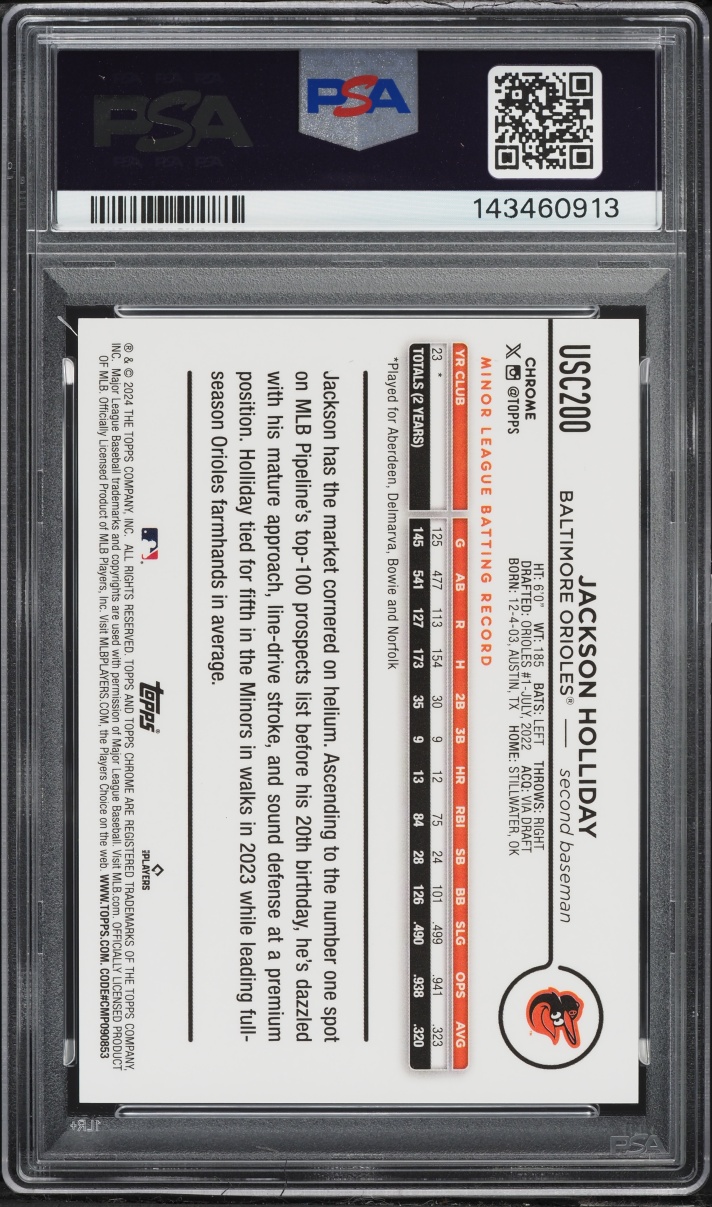 2024 Topps Chrome Update Gold Speckle Jackson Holliday SP ROOKIE /50 PSA 10 GEM MINT