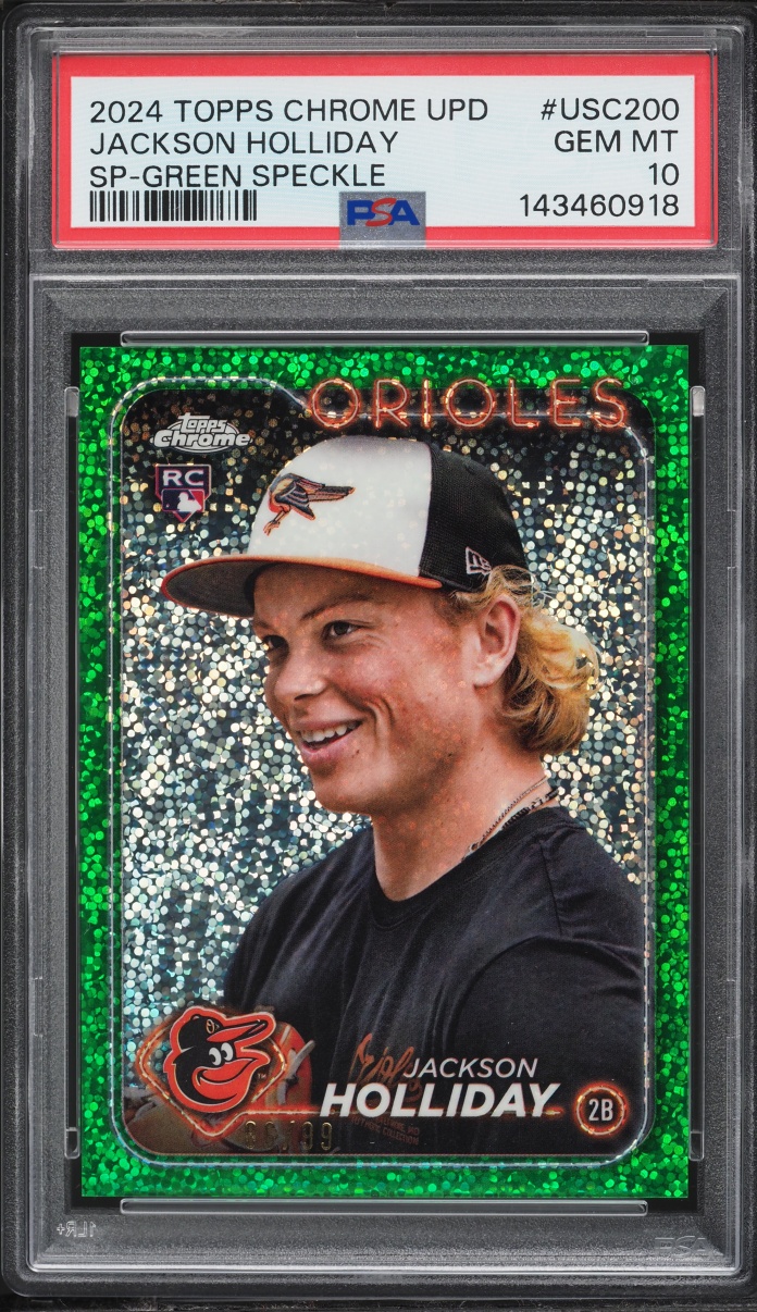 2024 Topps Chrome Update Green Speckle Jackson Holliday SP ROOKIE /99 #USC200 PSA 10 GEM MINT