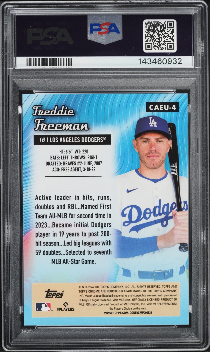 2024 Topps Chrome Update All-Etch Black Refractor Freddie Freeman /10 #4 PSA 10 GEM MINT