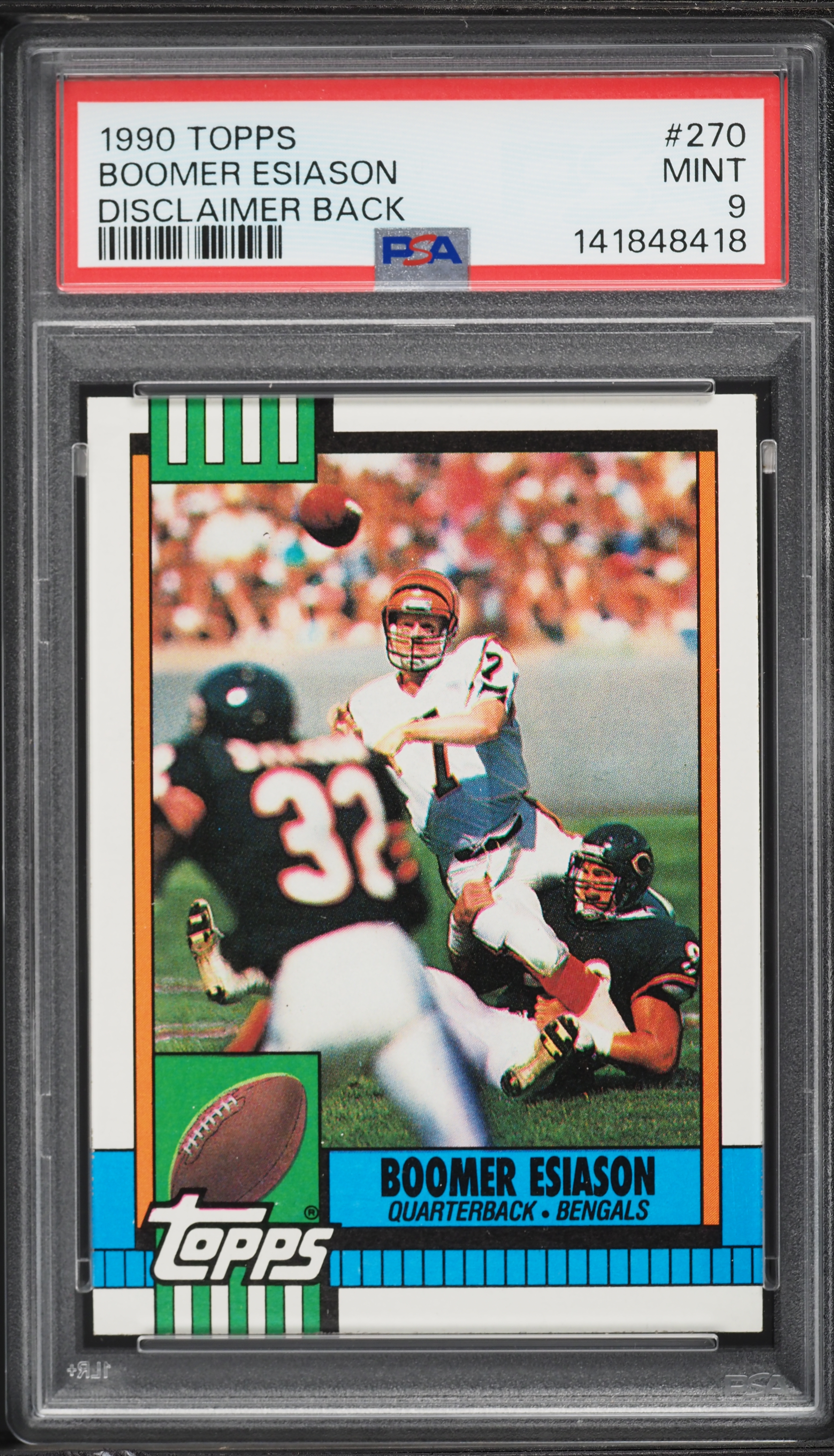 1990 Topps Football Disclaimer Back Boomer Esiason #270 PSA 8.5