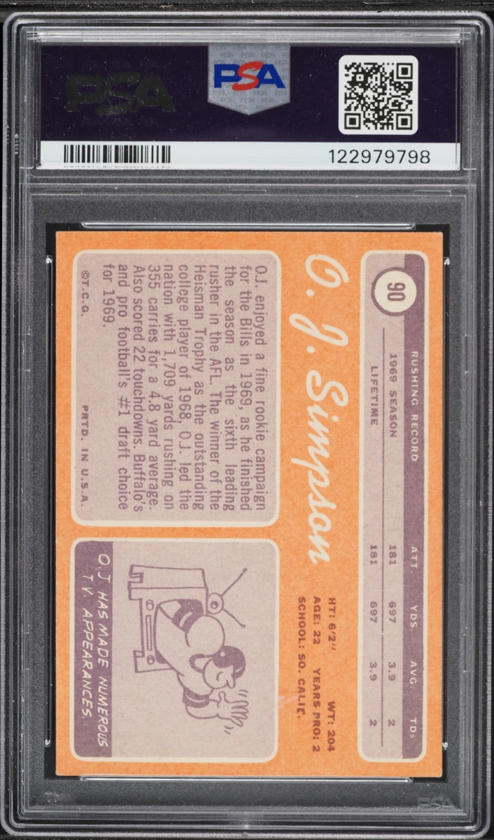 1970 Topps Football O.J. Simpson ROOKIE #90 PSA 4 VGEX