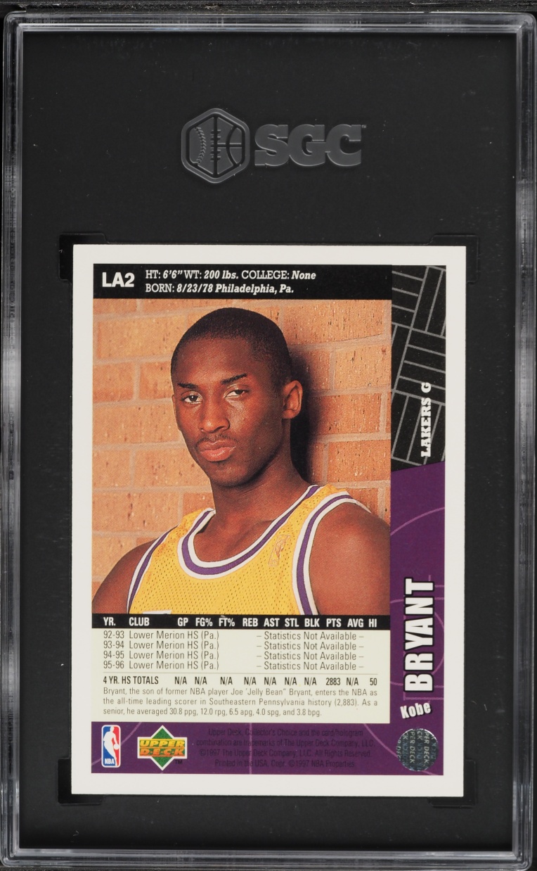 1996 Collector's Choice Lakers Team Set Kobe Bryant ROOKIE #LA2 SGC 9.5 MINT+