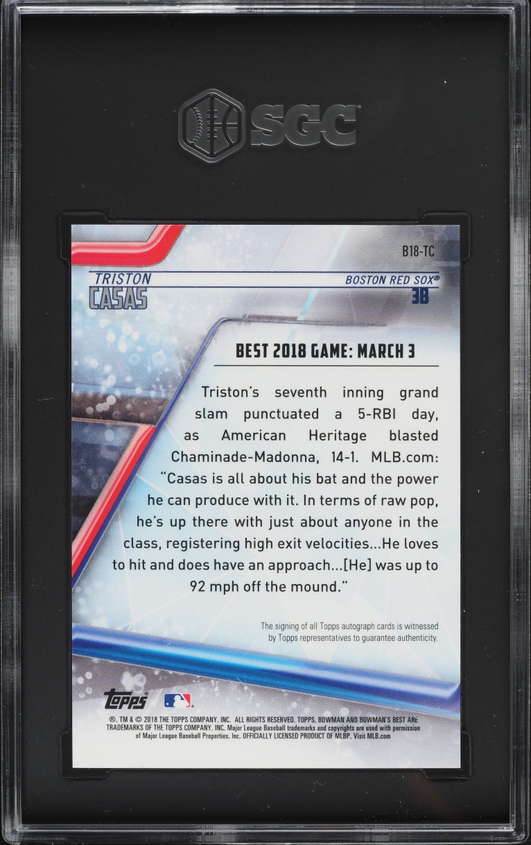 2018 Bowman's Best Of '18 Triston Casas PROSPECT AUTO #B18-TC SGC 9.5 MINT+
