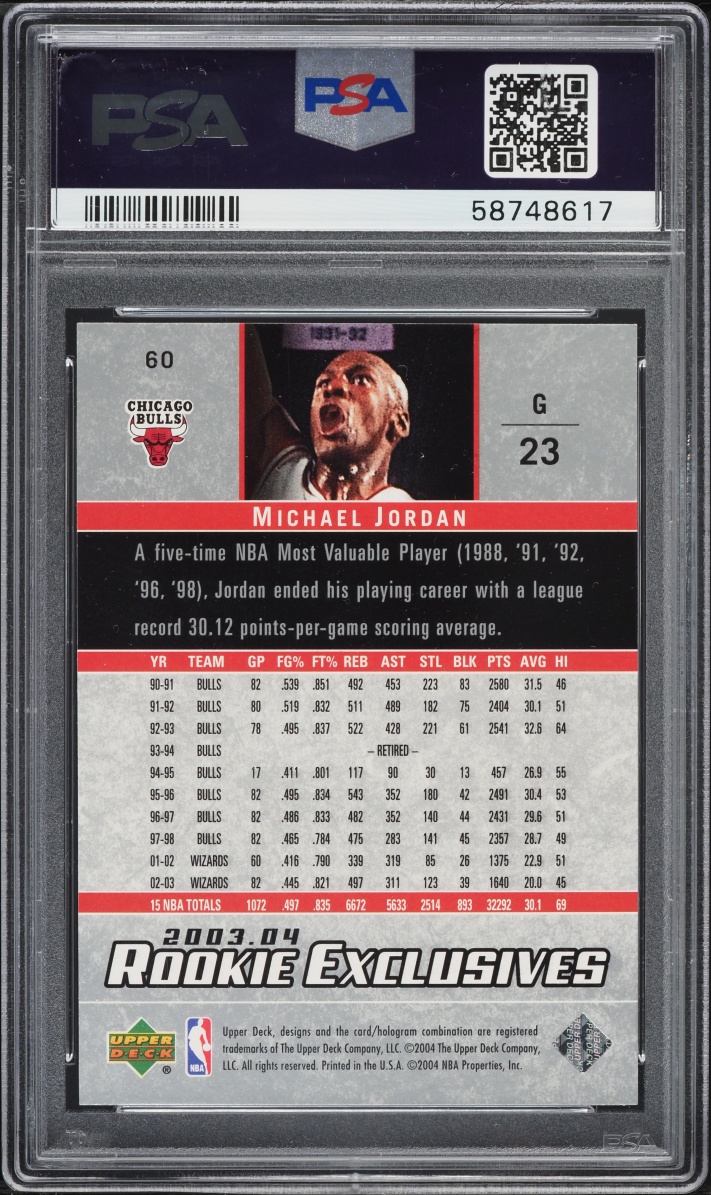 2003 Upper Deck Exclusives Michael Jordan #60 PSA 10 GEM MINT on