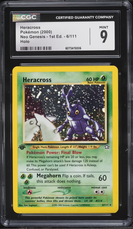 2000 Pokemon Neo Genesis 1st Edition Holo Heracross #6 CGC 9 MINT