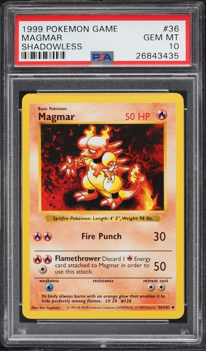 1999 Pokemon Base Set Shadowless Magmar #36 PSA 10 GEM MINT