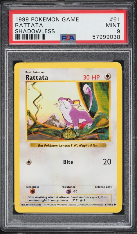 1999 Pokemon Base Set Shadowless Rattata #61 PSA 9 MINT