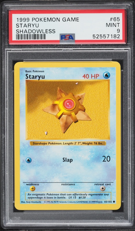 1999 Pokemon Base Set Shadowless Staryu #65 PSA 9 MINT