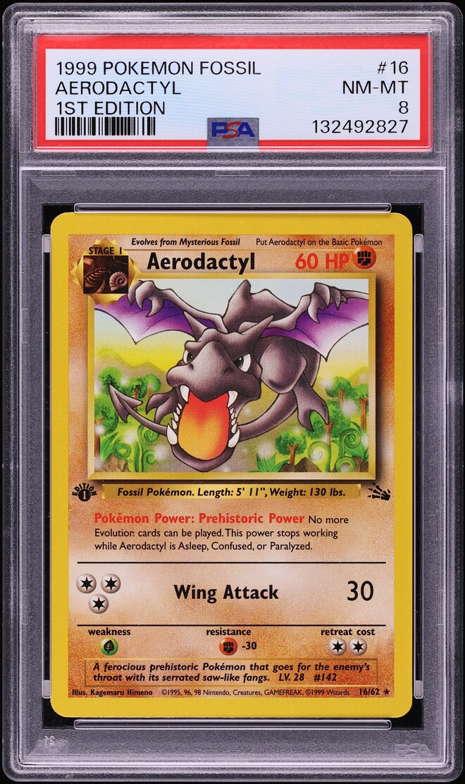1999 Pokemon Fossil 1st Edition Aerodactyl #16 PSA 8 NM-MT