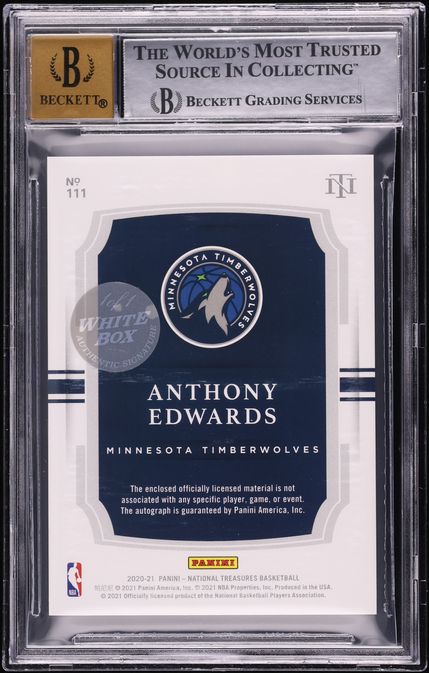 2020 National Treasures White Box Anthony Edwards ROOKIE PATCH AUTO 1/1 #111 BGS 8.5 NM-MT+