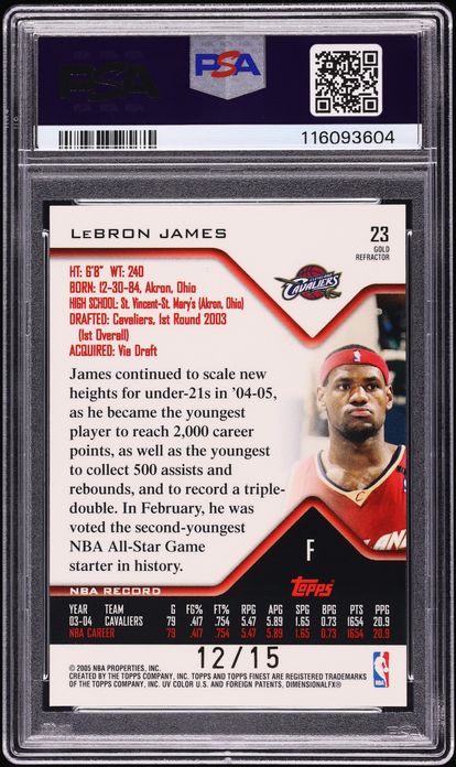 2004 Finest Gold Refractor LeBron James /15 #23 PSA 10 GEM MINT